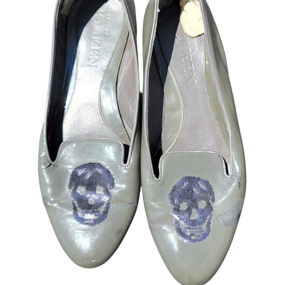 Alexander McQueen Sequin Skull Patent Flats -Grey (EU 39/40) AS-IS /PROJECT SHOE